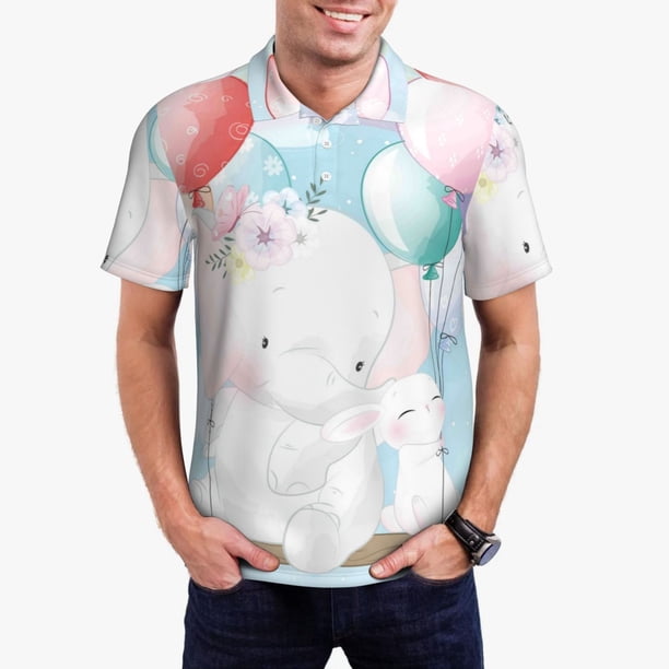 Balery Cute Elephant Camisa Polo de Hombre con Estampado, de Manga Corta y Tejido Medio, Camisa Tipo Golf Polo-Large