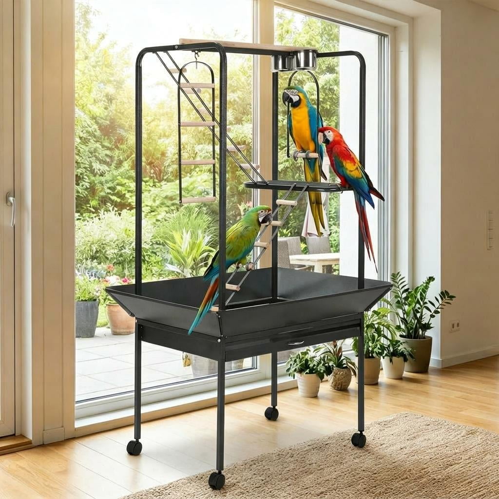 Studyset Bird Cage, 66''H Extra Large Bird Cage, w/Removeble Tray, Waterproof Roof, Easy to Clean, Lockable Caster, Indoor& Outdoor Application for Macaws, Cockatiels, Budgies, Lovebirds, Parakeets