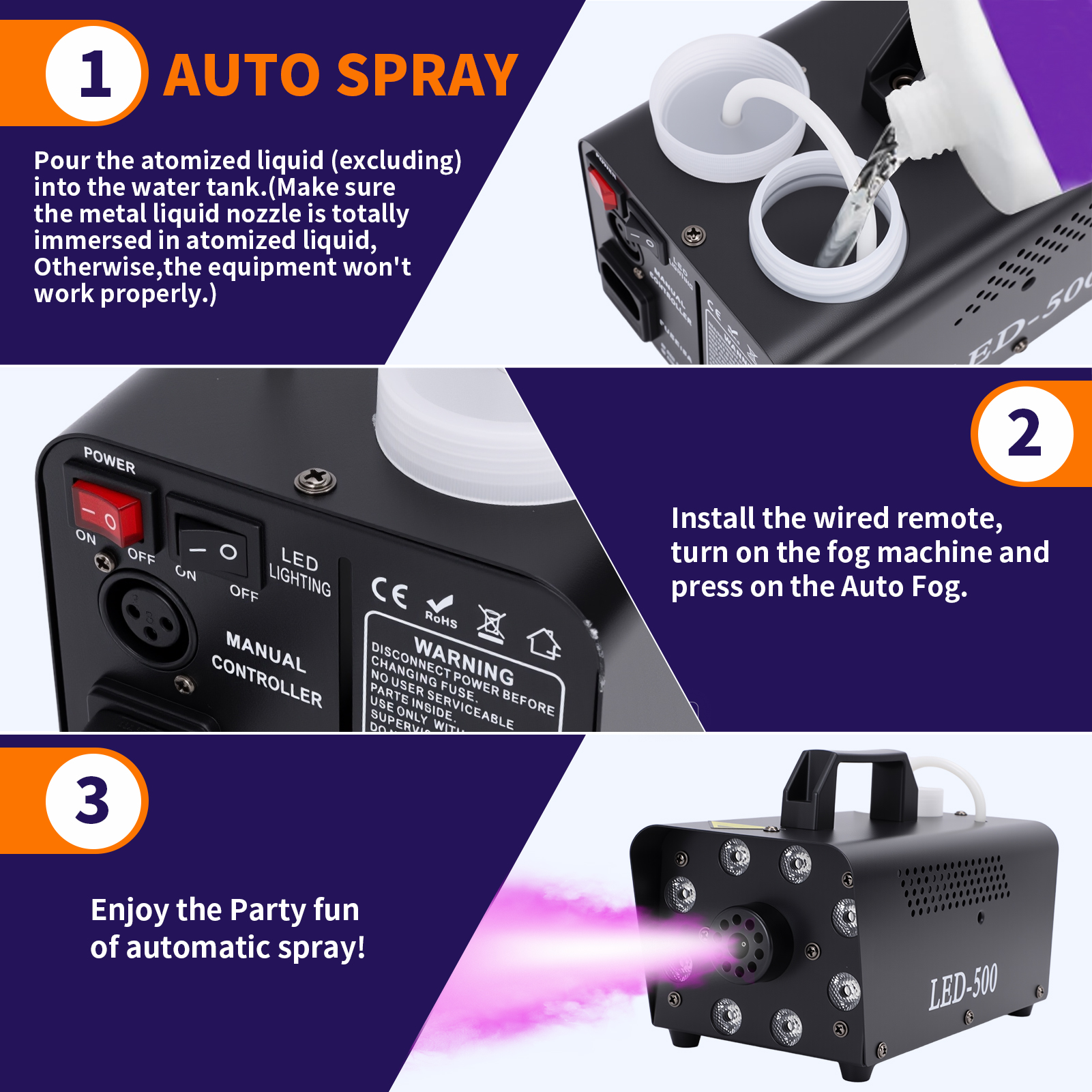 Fog Machine with 13 Colorful LED Lights Effect, 500W Smoke Machine with 1 Wired Receiver and Wireless Remote Controls, Auto Mode 2000CFM Fog, Perfect for Wedding, Halloween, Party and Stage Effect