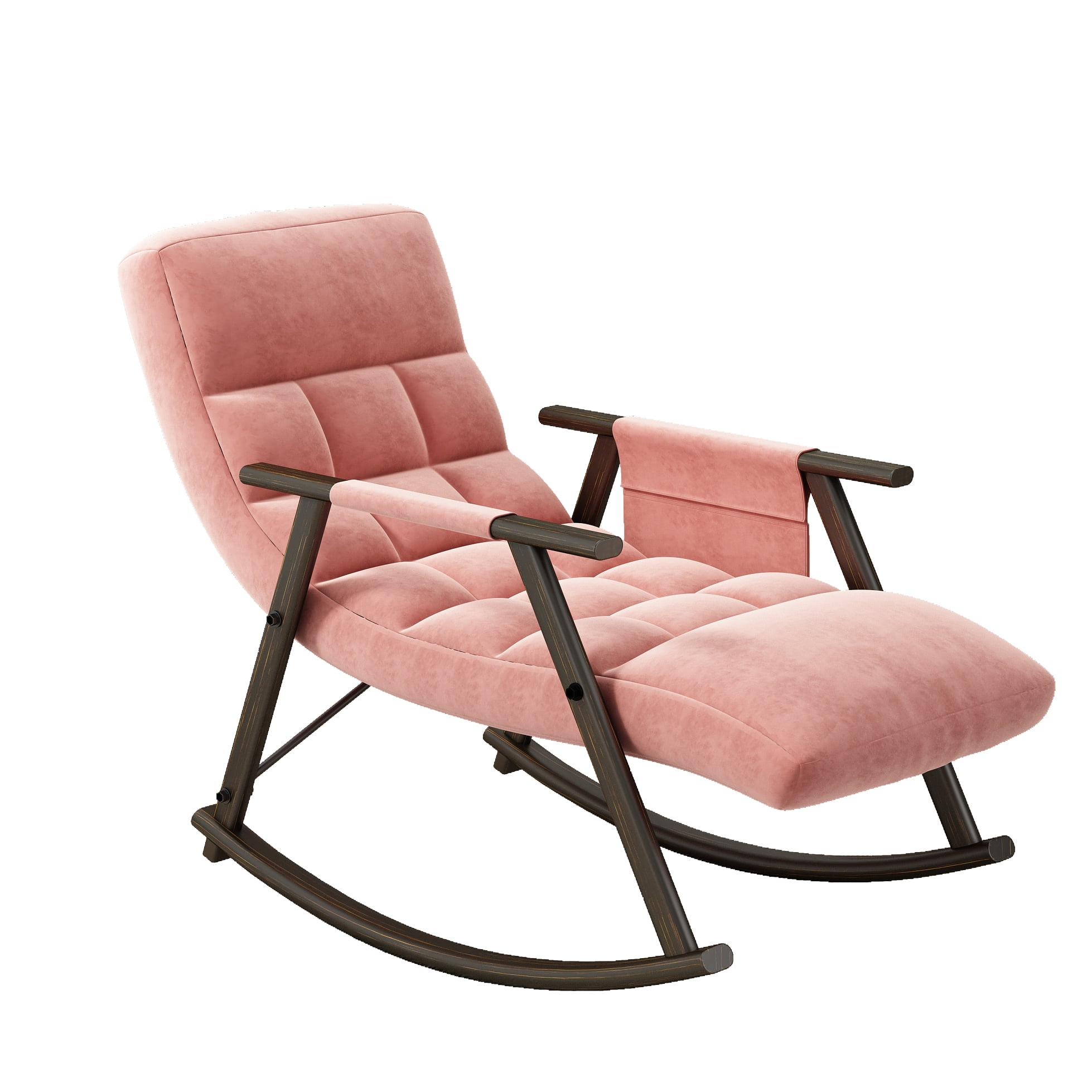 Aukfa Upholstered Rocking Chair, Lounge Chair w/ Adjustable Back & Foot Rest,GrayAdjustable Pink