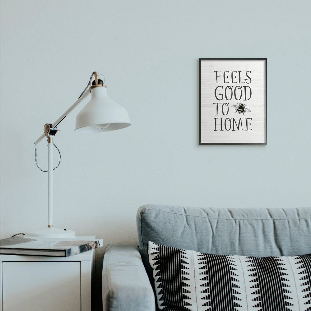 Stupell Industries Bee Pun Feels Good to Be Home Insect Quote Framed Wall Art Design by Daphne Polselli, 16" x 20", Gray Framed