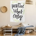 thumbnail image 2 of Positive Energy Tapestry, Positives Vibes Only Words and Outline Leafy Branches, Wall Hanging for Bedroom Living Room Dorm Decor, 60W X 80L Inches, Apple Green Charcoal Grey White, by Ambesonne, 2 of 5