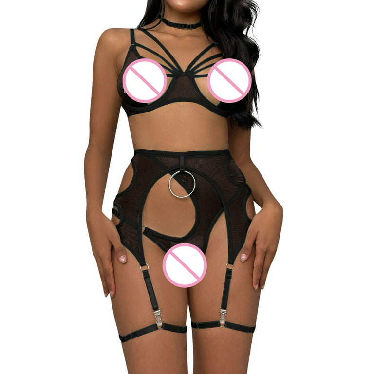 2DXuixsh Cleavage Cover up No Lace Women Lady Large Circle Accessories with  Hanging Neck Mesh Lingerie Set High Waist Sleepwear Bra and Panty Suit