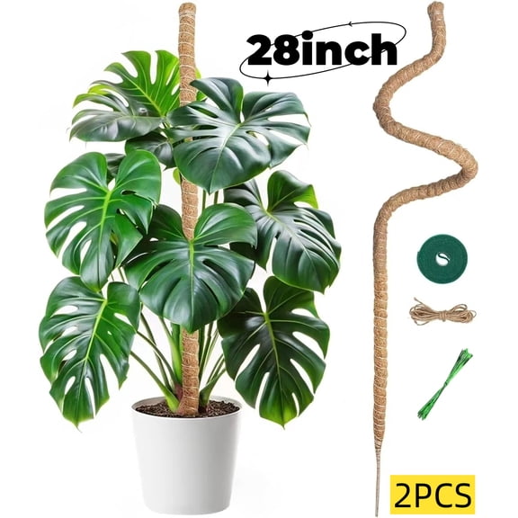 WLGJL 2 Pack Moss Pole, 28 Inch Monstera Plant Support, Moss Poles for Climbing Plants Indoor DIY, Coco Coir Plant Pole Moss Plant Stick Support Stake Kit for Potted Plants, Pothos, Philodendron
