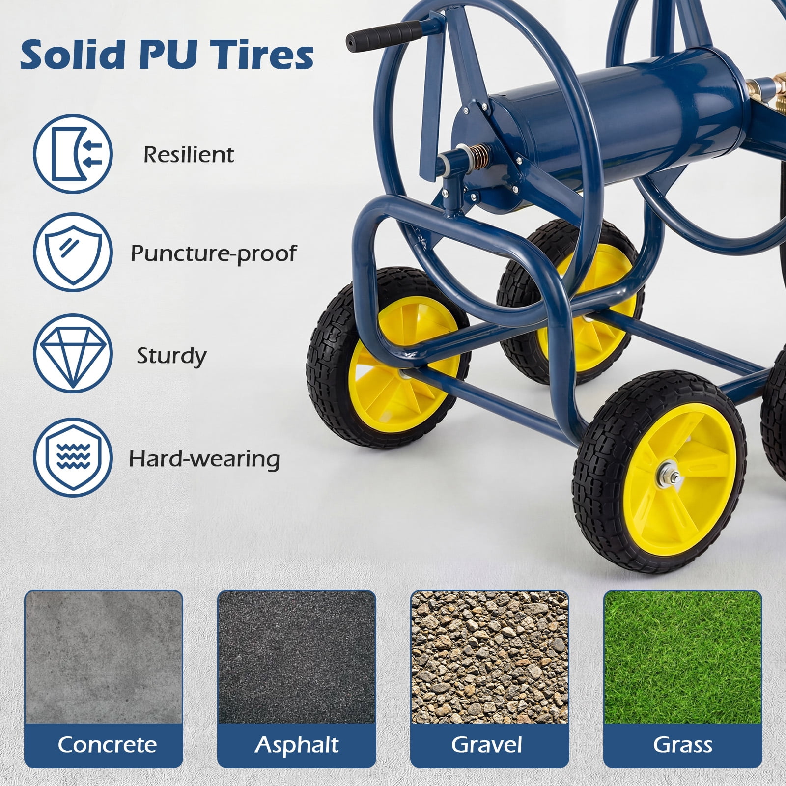 Costway Garden Hose Reel Cart 4 Wheels, 330 ft 5/8” Large Capacity for Outside Yard Lawn Navy