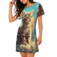 thumbnail image 2 of Balery Sunshine Cloud Cute Cat Camisón de manga corta con cuello redondo para mujer, cómodo y elegante., 2 of 6