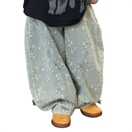 LUOGENLI Boys Jeans Size 18 Slim Boys Baggy Jeans Straight Leg Jeans with Pockets Elastic Waist Distressed Ripped Denim Pants with Holes Boys Jeans Size 6-7 Blue 8-9 Years