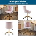 thumbnail image 3 of CQAOE Light Pink Velvet Armless Home Office Desk Chair with Gold Base/Wheels,Cute Vanity/Makeup Chair with Back for Bedroom, Upholstered Adjustable Rolling Swivel Nail Chair for Women/Girls, 3 of 11