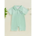 thumbnail image 4 of Qmyliery Baby Boys Summer Striped Jumpsuit Short Sleeve Turn Down Collar Button Up Golf Shaft Embroidery Romper 3 6 12 18 Months, 4 of 9