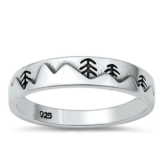 Beautiful Mountains & Trees Ring .925 Forest Sterling Silver Band Jewelry Female Male Unisex Size 4