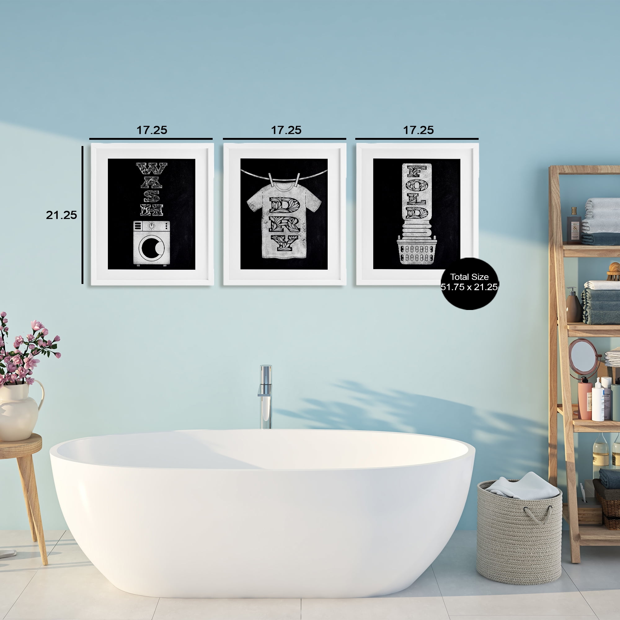 Wash & Dry Ornate Letters 3 Piece White Framed Print Under Glass Set, design by Marcus Prime