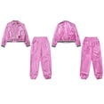 thumbnail image 4 of iiniim Boys Girls Hip Hop Modern Dance Outfit Shiny Metallic Long Sleeve Jacket and Pants Set Tracksuit Pink 16, 4 of 7