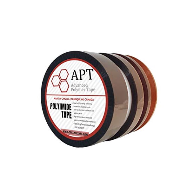 APT, 1 mil Thick Polyimide Adhesive High-Temperature Resistant Tape, for Masking, Soldering, Electrical, 3D Printer Application, 1/4",1/2",3/4",1"(4 Rolls in one Pack)