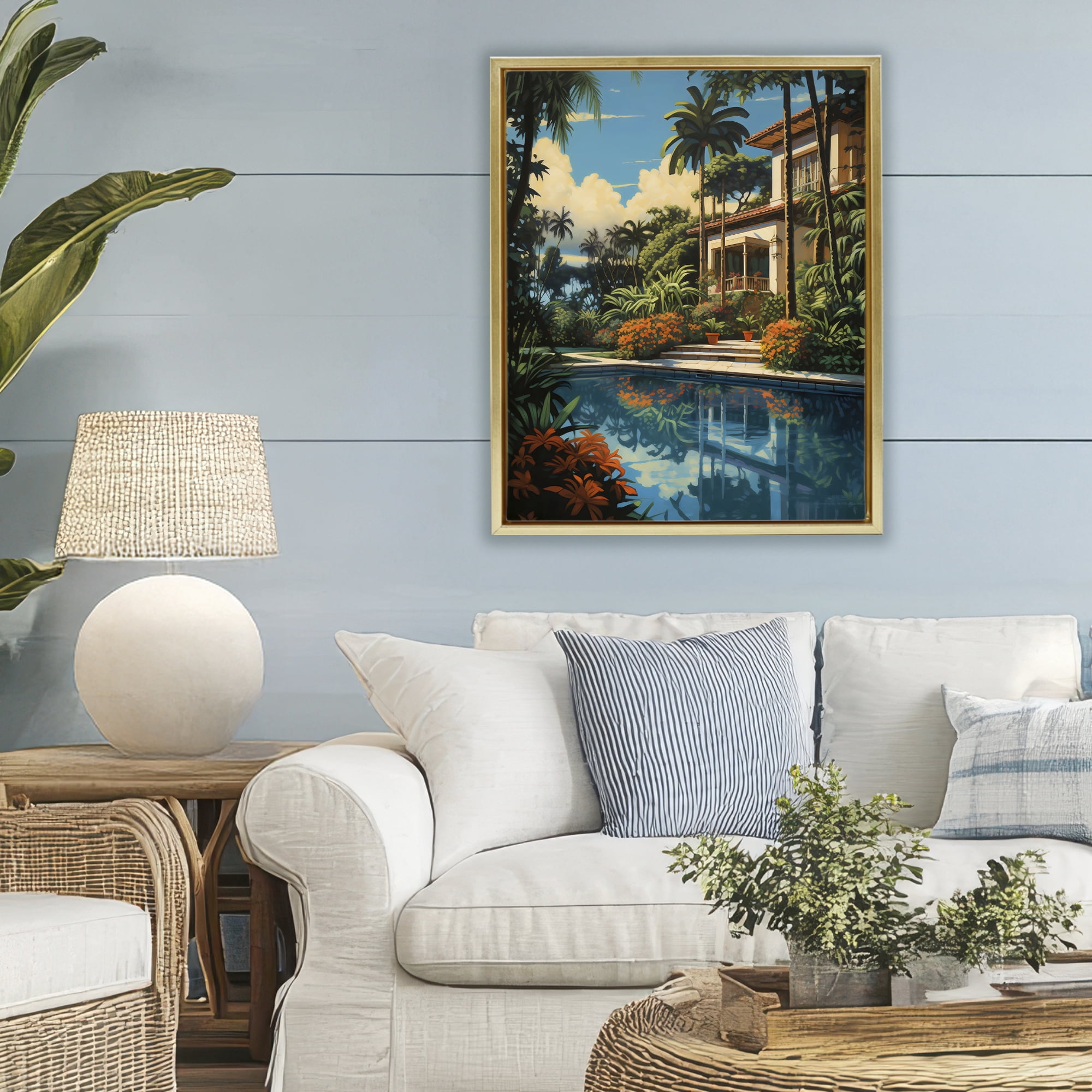 Stupell Industries Tropical Tranquility Villa Gold Framed Floater Canvas Wall Art, design by Creative Studio