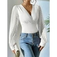 thumbnail image 6 of Womens Tops Deep V Neck -Wrap Tops Polka Dot Mesh Long Sleeve T Shirt Casual Blouses White XXL, 6 of 7