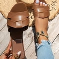 thumbnail image 3 of Rokment Womens Summer Flat Dress Slip on Sandals 2026 Stylish Simple Braided Leather Denim Open Toe No Heel Casual Slides for Woman Beach Vacation Brown Size 6.5, 3 of 6