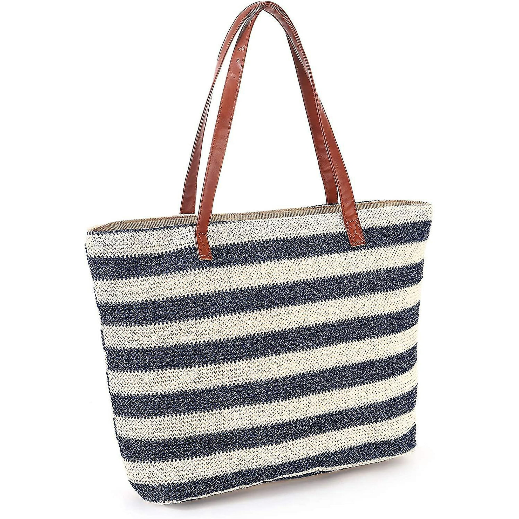 Straw tote bag with zipper hotsell