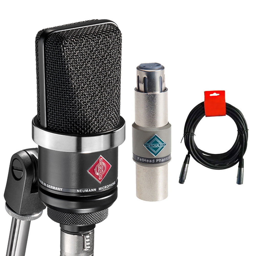 Neumann TLM 102 BK Large-Diaphragm Cardioid Condenser Microphone (Black)  Bundle with Triton Audio FetHead Phantom In-Line Microphone Preamp and XLR  
