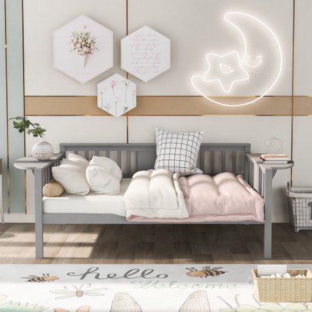Full Size Daybed  Wooden Sofa Bed for Bedroom Living Room  Wood Slat Support Platform Day Bed Frame for Kids Teens  Gray