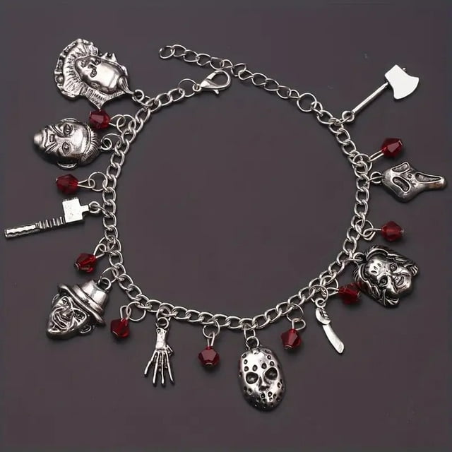 1pc Halloween Horror Shape Pendant Bracelet, Men's Cool Decorative Ring Gift