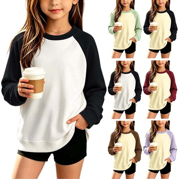 Abtuhar Fall Crew Neck Raglan Pullover Sweatshirt for Boys and Girls Casual Tops for 3-15 Years