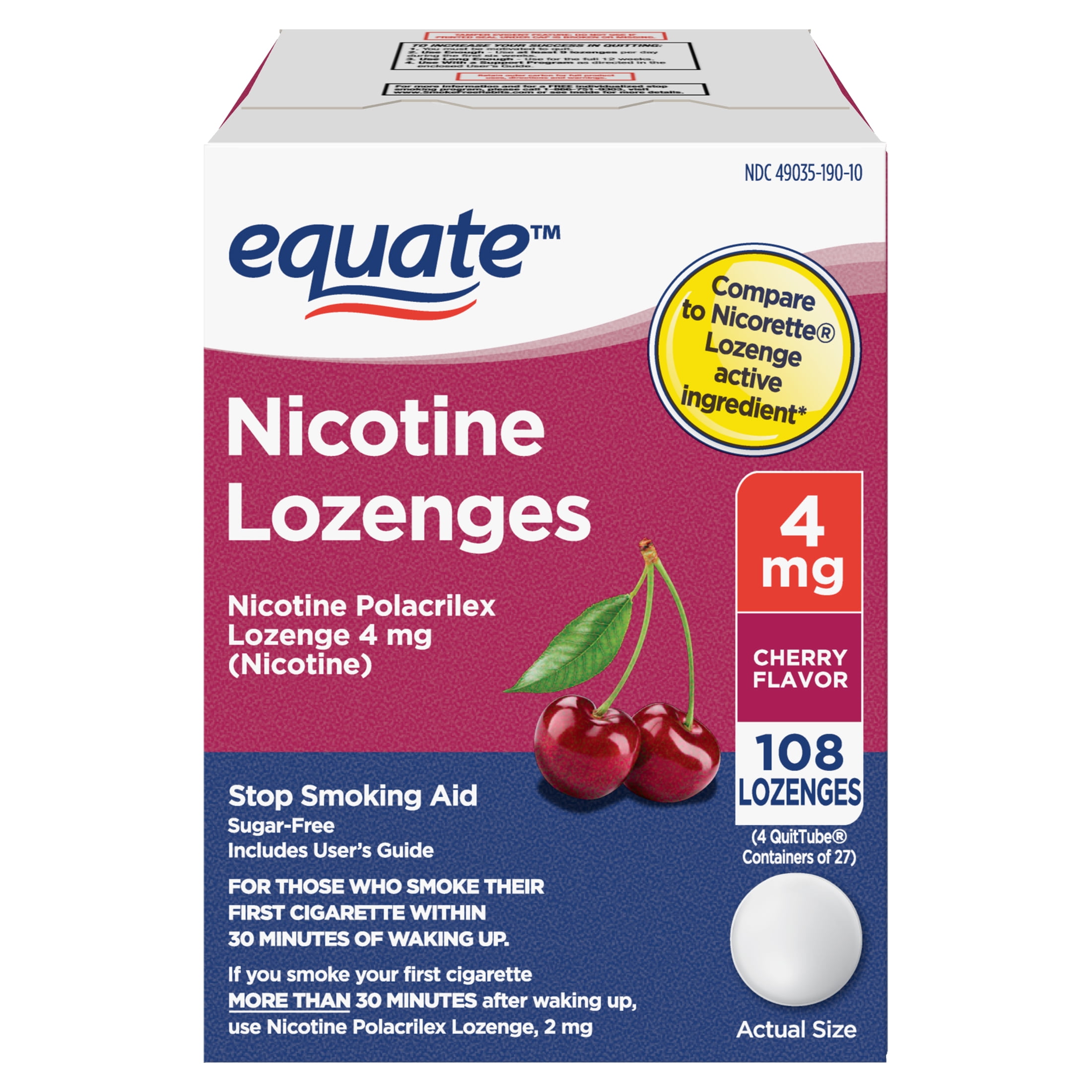 Equate Nicotine Lozenge, 4 mg (Nicotine), Cherry Flavor, 108 Equate Nicotine Lozenge, 4 mg (Nicotine), Cherry Flavor, 108