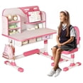 thumbnail image 2 of YNCE Kids Study Desk and Chair Set for 6-14, Height Adjustable Study Table Chair Set for Kids with Drawers Bookstand 80cm Desktop Foot Pedal Ergonomic Table Chairs for Boys Girls, 2 of 8
