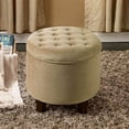 thumbnail image 1 of HomePop by Kinfine Fabric Upholstered Round Storage Ottoman - Velvet Button Tufted Ottoman with Removable Lid, Tan, 1 of 5