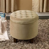 Button Tufted Velvet Upholstered Wooden Ottoman with Hidden Storage, Beige and Brown - Saltoro Sherpi
