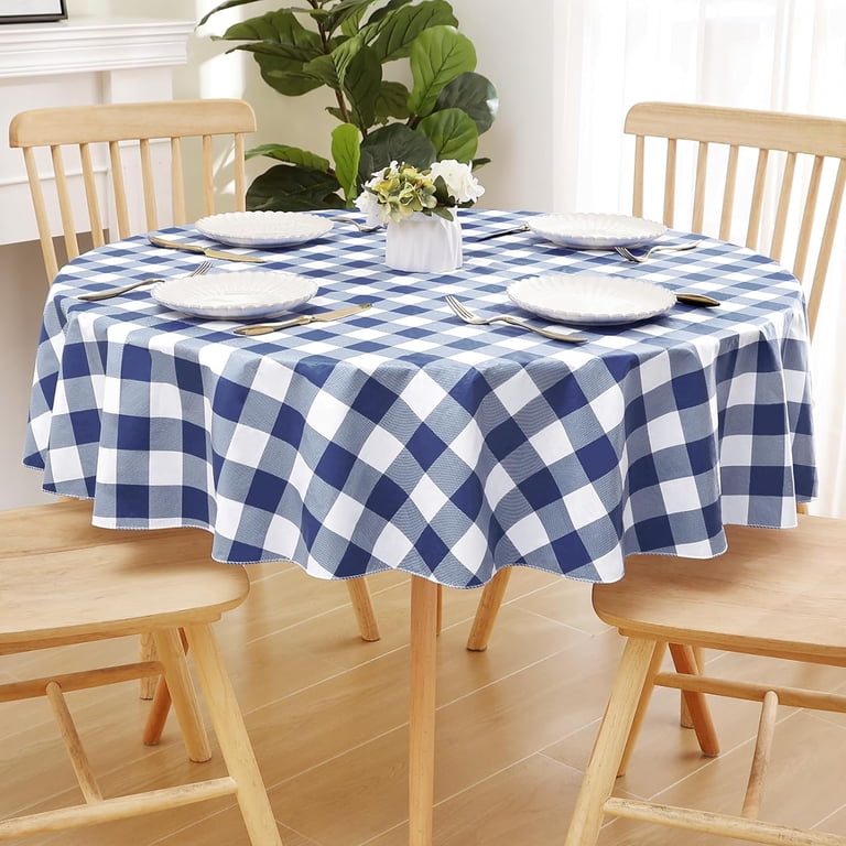 Round Waterproof Vinyl Table Cloth, Flannel Backed Tablecloth Navy and ...