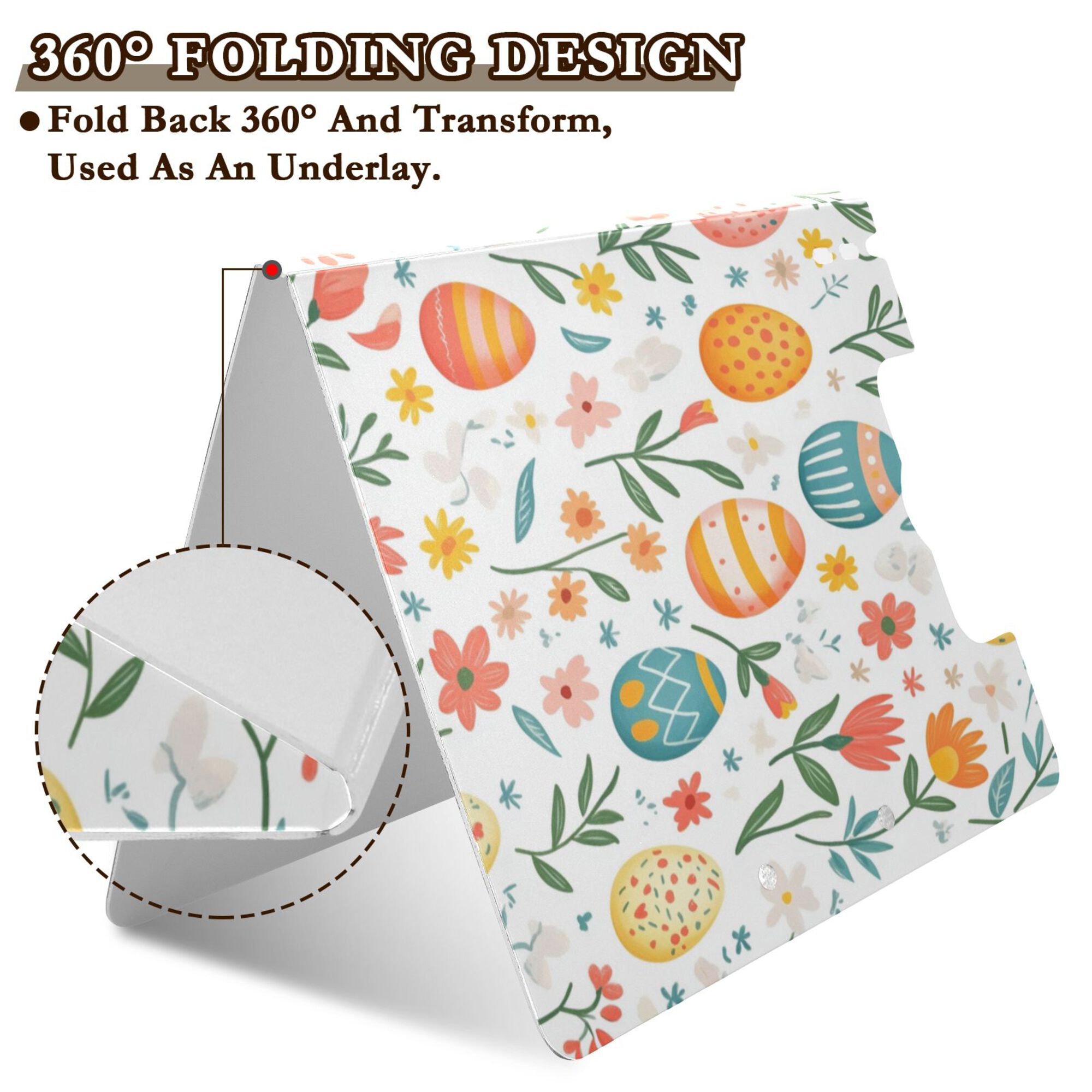 FORMRS A4 Clipboard Folder with Pen Holder Horizontal Foldable School Office Binder, Floral Easter Eggs