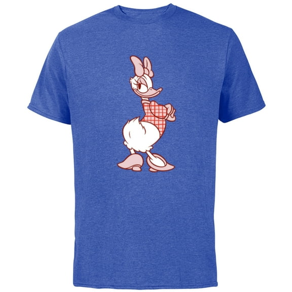 Disney Daisy Duck Sassy in White & Pink Pose with Plaid Top - Short Sleeve Cotton T-Shirt for Adults - Customized-Royal Heather