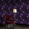 thumbnail image 2 of Peel and Stick Wallpaper Purple Roses Butterflies Dark Wall Mural 17.7in x 9.8ft Self Adhesive Removable Wall Paper Renter Friendly Wallpaper for Nursery Bedroom Cabinets, 2 of 8