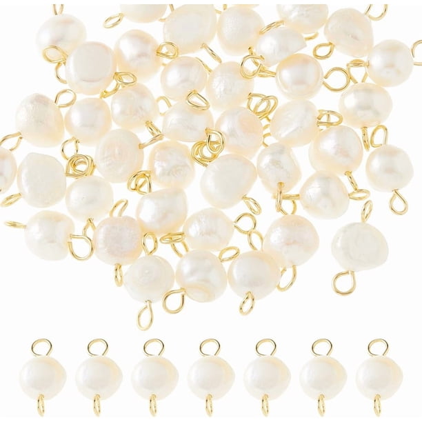 40 conectores para colgantes de perlas, dijes de perlas, perlas naturales de agua dulce, eslabones de perlas irregulares con argollas dobles doradas de acero inoxidable 304.