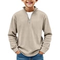 thumbnail image 2 of Tdoqot Boys Corduroy Sweatshirt Quarter Zip- Pullover Fashion Long Sleeve Casual Kids Tops Khaki Size 12, 2 of 5