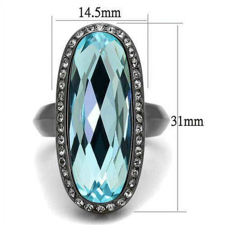 Womens Black Aquamarine Ring Anillo Para Mujer y Ninos Girls