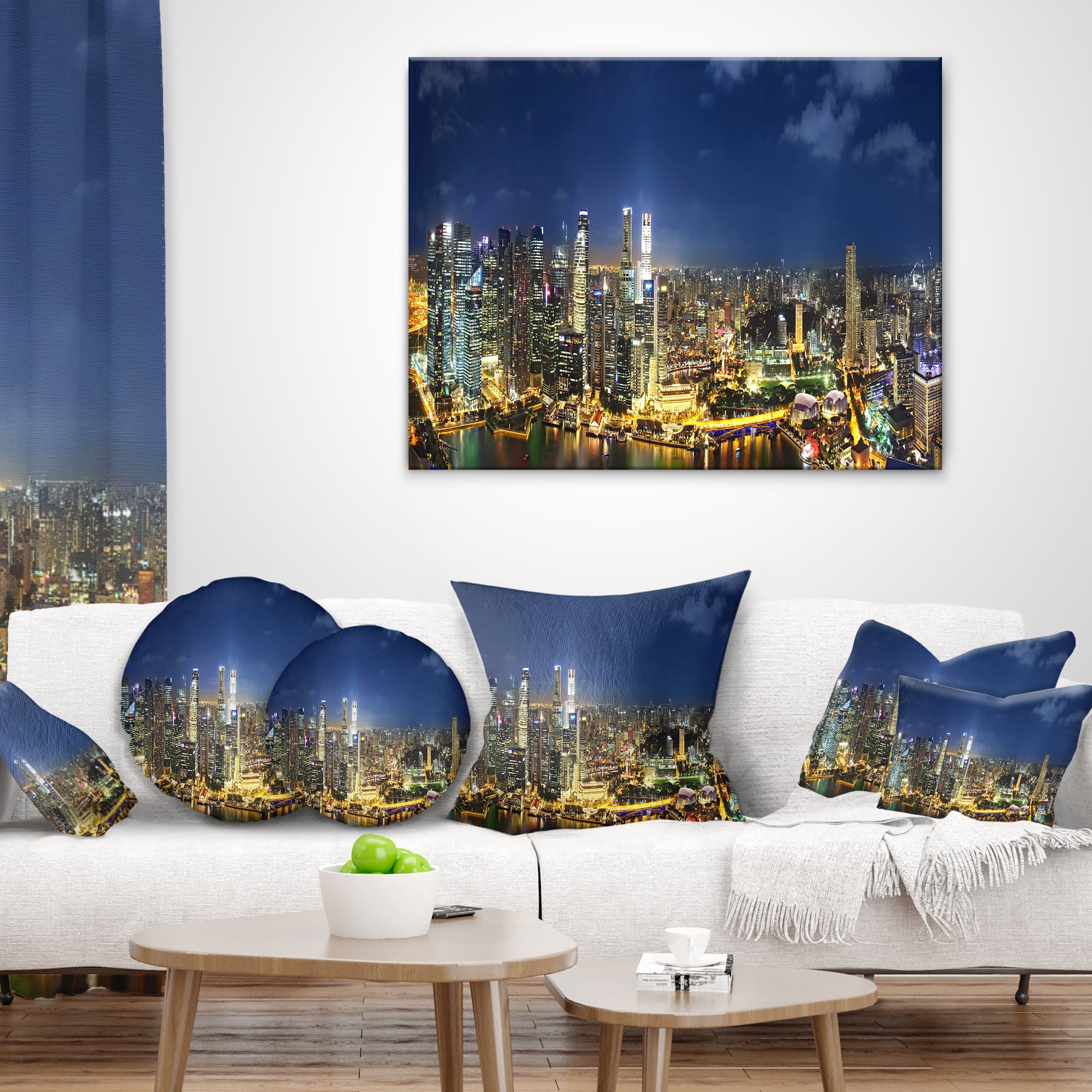 Designart Singapore Skyscrapers Panorama - Cityscape Throw Pillow - 12x20