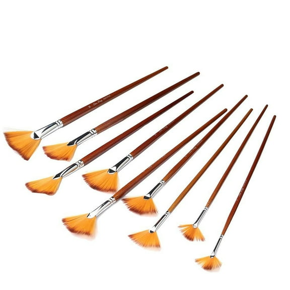 Paint Brush Set Artist Fan Brush Wood Long Hands Painting Brush Set for Oil Paint Acrylic Paint 9Pcs