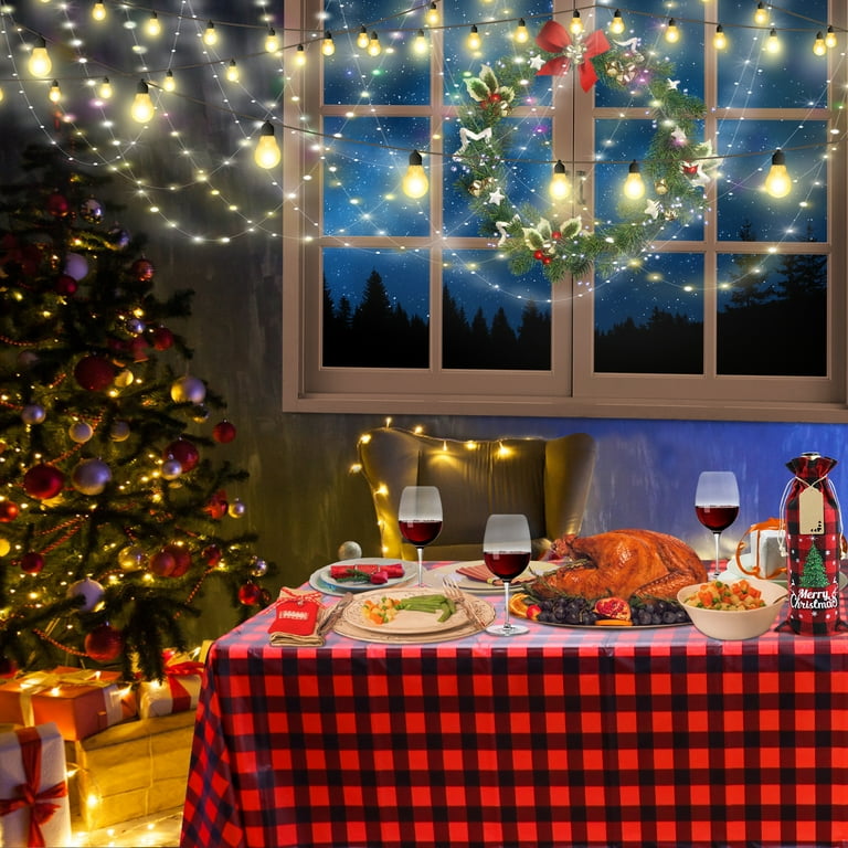 Red And Black Buffalo Plaid Tablecloth Set - 4 Pack, 108 X 54 Inches, Plastic Waterproof Disposable Table Cover For Christmas, Picnics & Parties