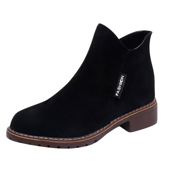 Tao Tao Womens Boots Round Toe Solid Block Heel Solid Ankle Boots Anti Slip Outdoor Casual Trendy Retro Short Women Boots Black 35