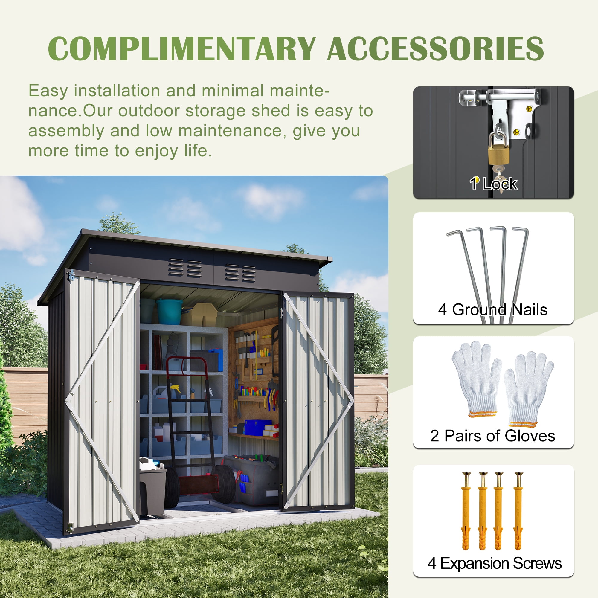 6 x 4 ft Outdoor Storage Shed with Floor Base, Lockable Door,  Tool Shed with Air Vent for House Backyard Patio Lawn, Black