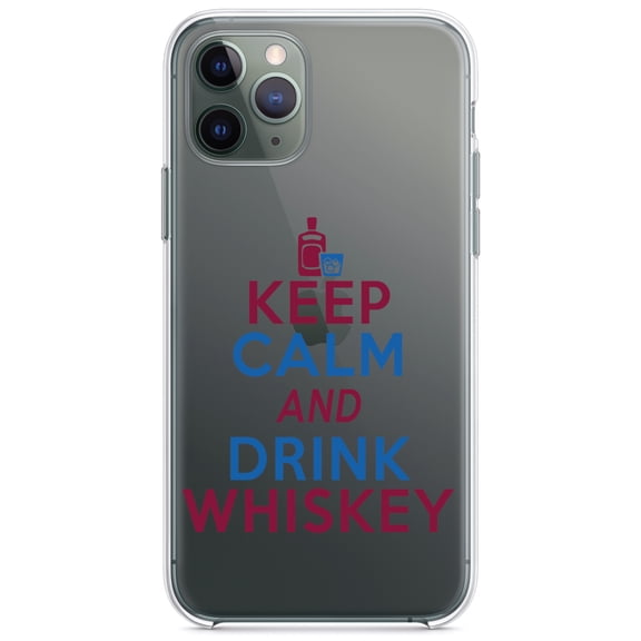 DistinctInk Clear Shockproof Hybrid Case for iPhone 11 (6.1" Screen) - TPU Bumper Acrylic Back Tempered Glass Screen Protector - Keep Calm and Drink Whiskey