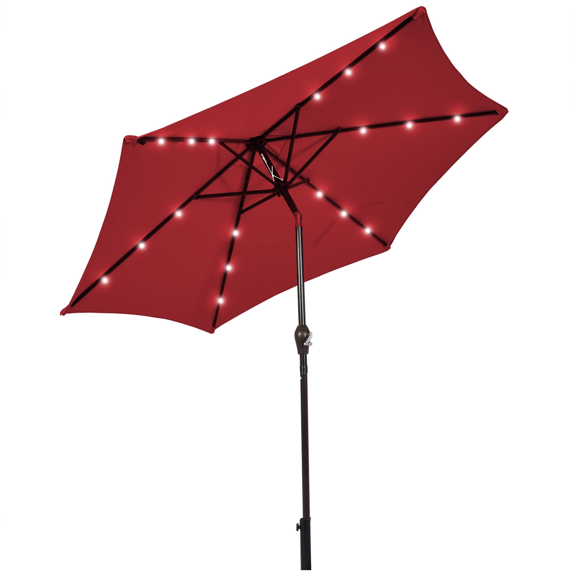 Gymax 9 ft Patio Table Market Umbrella Yard Outdoor w/ Solar LED Lights Burgundy