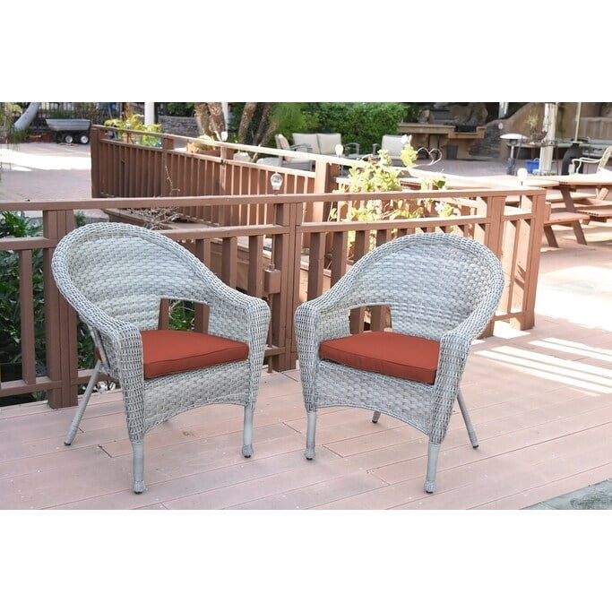 Jeco Clark Wicker Patio Chair in Gray and Brick Red (Set of 2)