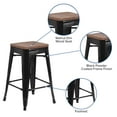 thumbnail image 3 of BizChair 4 Pack Commercial Grade 24" High Backless Black Metal Indoor-Outdoor Counter Height Stool with Square Seat, 3 of 12