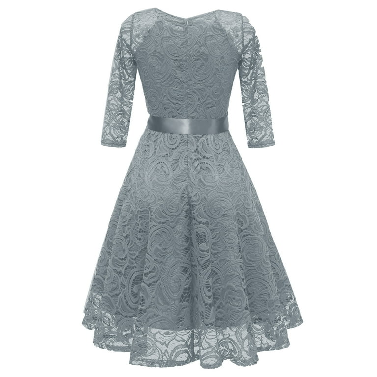 SWSMCLT Women's Midi Lace Dress V Neck Short Illusion Quarter Sleeve Swing  Dinner Evening Cocktail Party Homecoming Skater Dress Flowy Billowy Pleated  Overlay Luxury Formal Grey XX-Large - Walmart.com