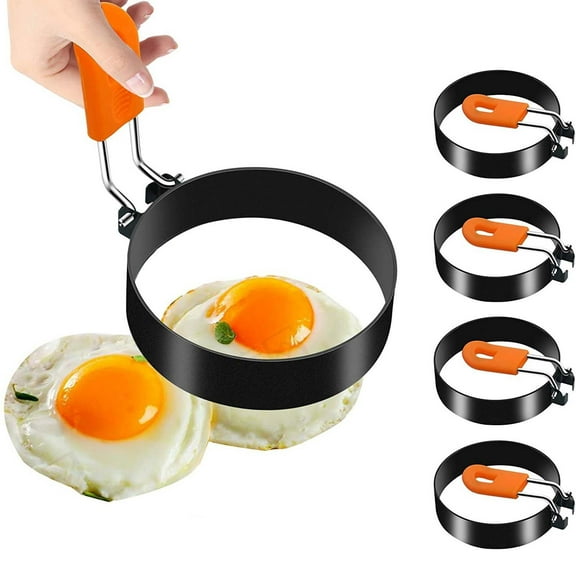 Tkrady 4Pcs Fried Egg Pan Mold, Silicone Handle Stainless Steel Ring Set, Non-Stick Kitchenware Mold