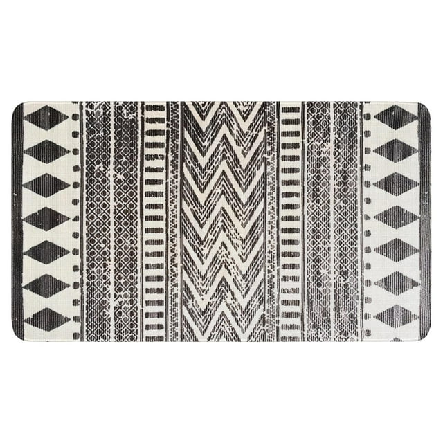Non-Slip Black/White Boho Small Rug 30x17 - Absorbent & Stylish Geometric Design Door Mat for Kitchen Living Room Bedroom or Entryway
