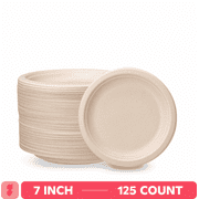 GUSTO 7 Inch 100% Compostable Paper Plates, Eco-Friendly Heavy Duty Disposable Dinnerware, 125 Count
