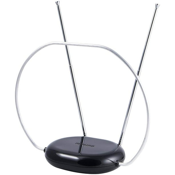 Philips Rabbit Ears Black Indoor TV Antenna, Dipoles and Circular Loop, Tabletop Antenna
